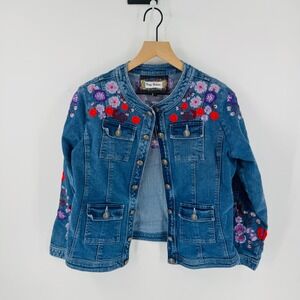 Y2K Vintage Collection Embroidered Denim Jacket Floral Size L Indie Festival